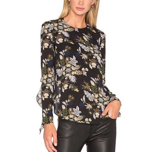 A.L.C. Cooper Silk Floral Open Back Long Sleeve Blouse sz 4 - Picture 2 of 15
